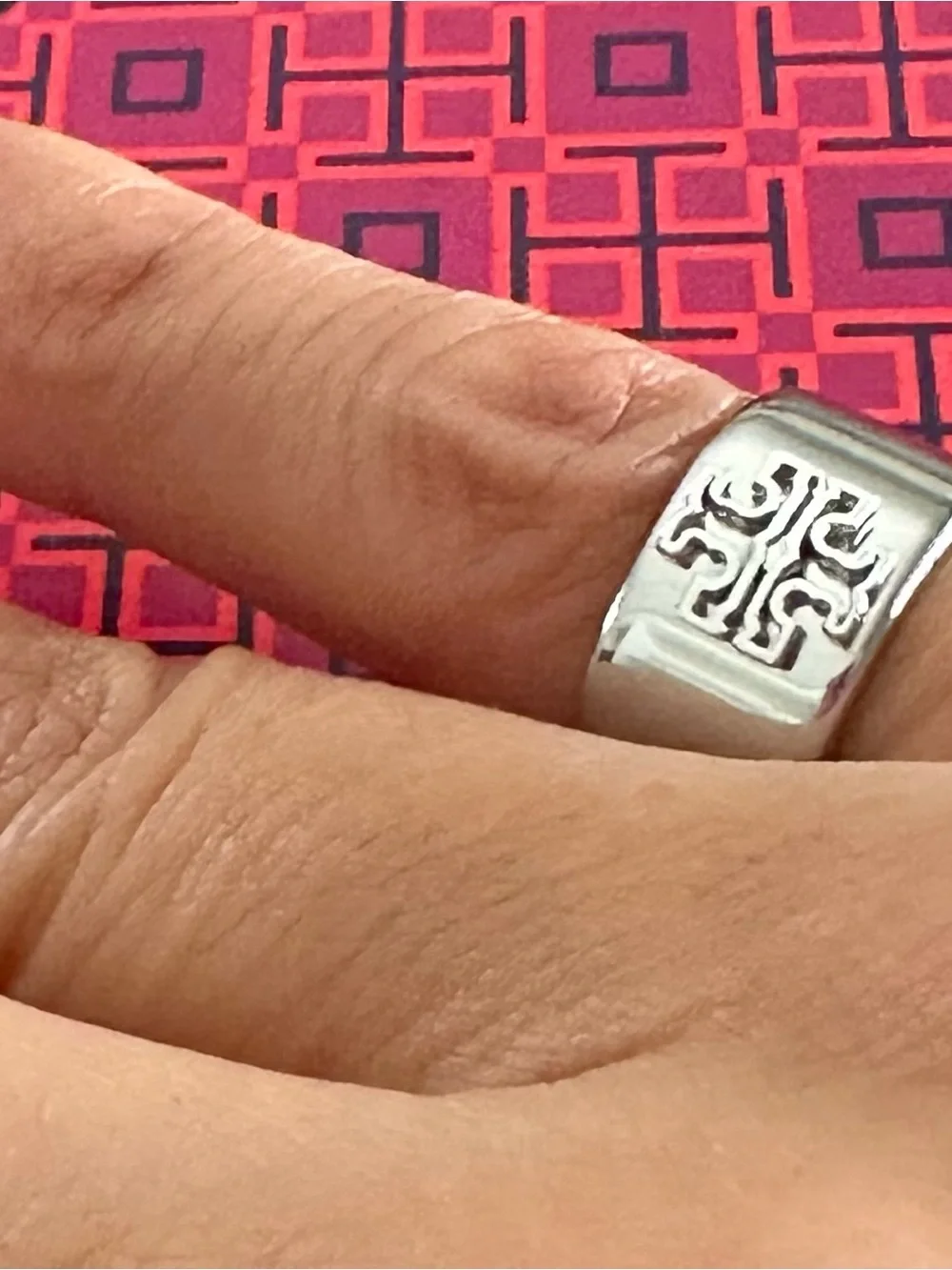 Tory Burch Silver Logo Band Ring